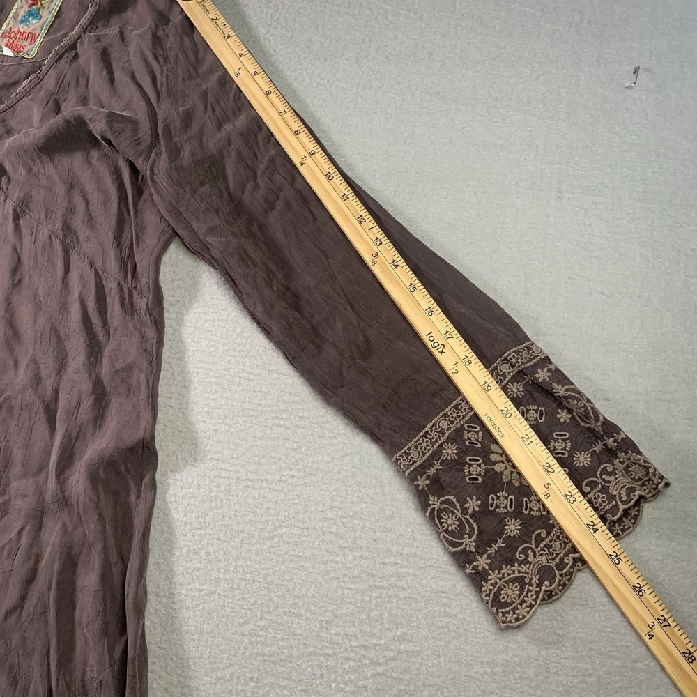 Johnny Was Brown Embroidered Asymmetrical V-neck Tunic Top Size S - Picture 7 of 11